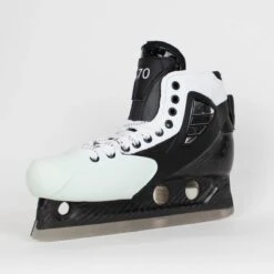 TRUE Senior One Piece Goalie Skates - Pro Stock - White Side/Toe - "70/71" - Size 10 -Baue Hockey Shop true goalie skates true senior one piece goalie skates pro stock white side toe 70 71 size 10 10 15186428657730